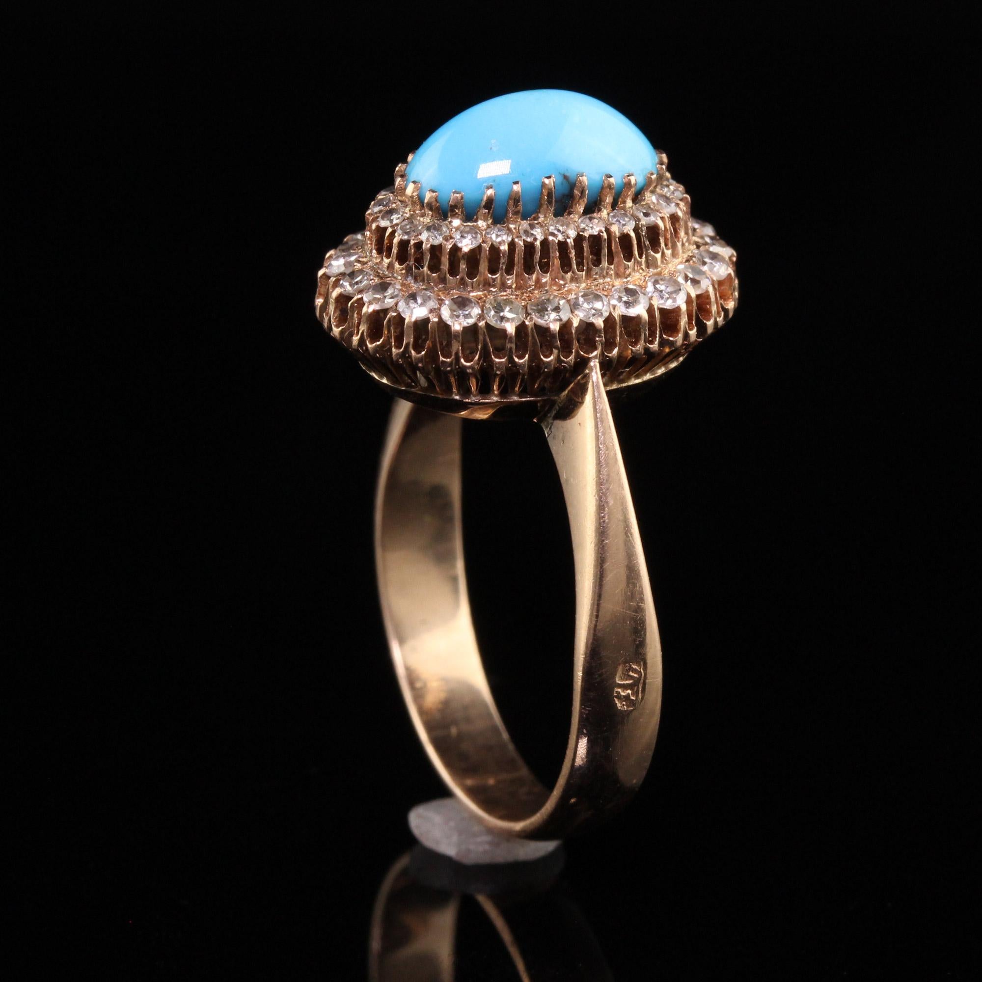 Women's Antique Art Deco 14K Rose Gold Turquoise and Diamond Cocktail Ring