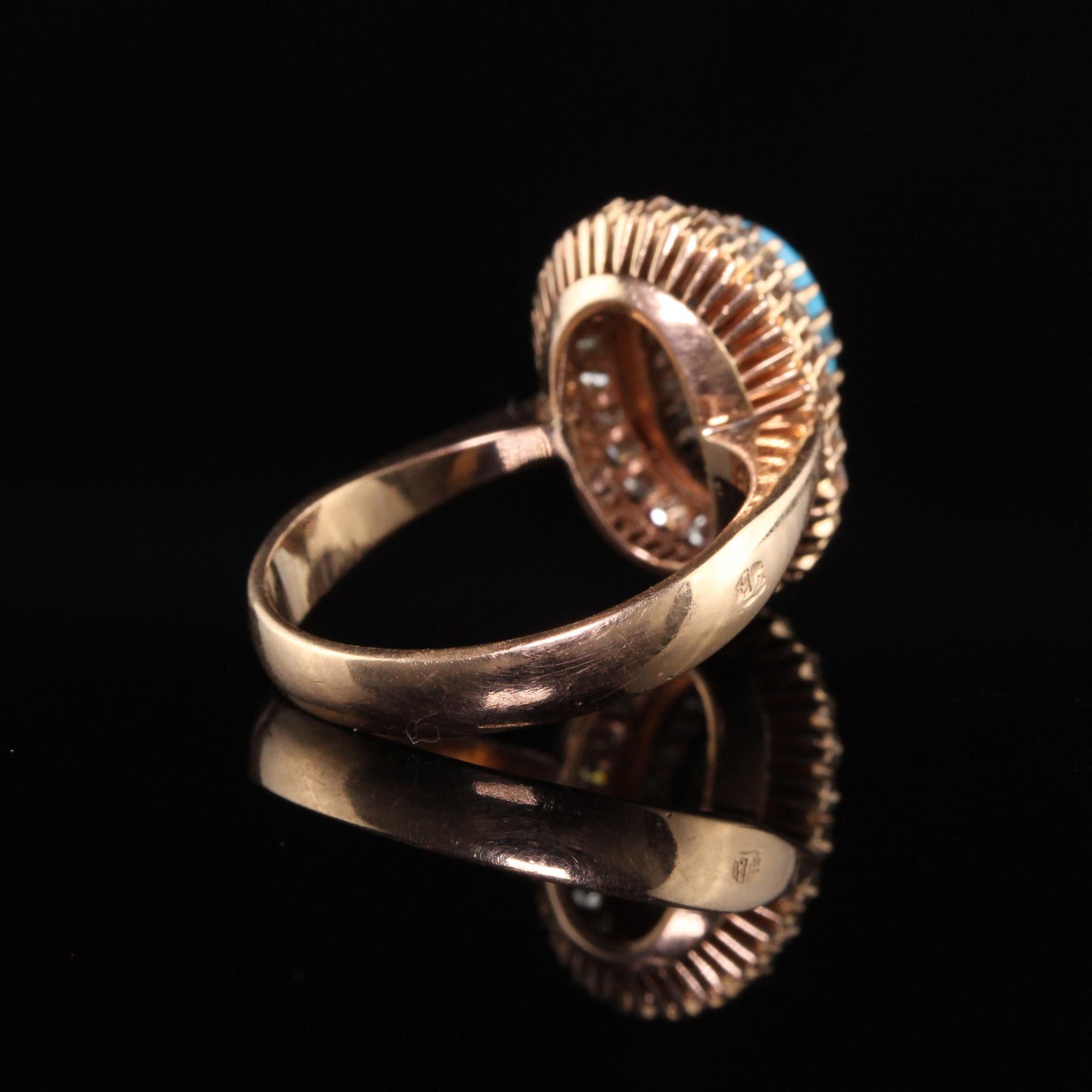 Antique Art Deco 14K Rose Gold Turquoise and Diamond Cocktail Ring 1
