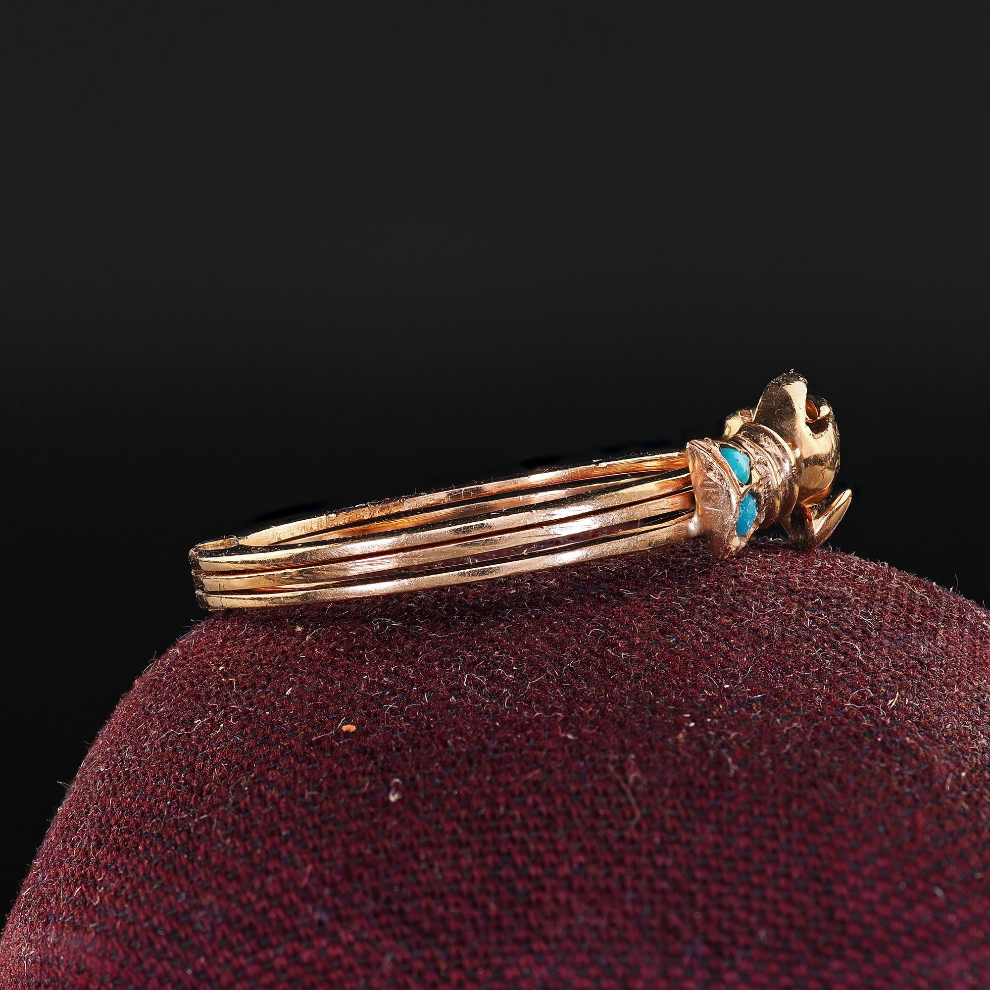 De las mujeres Anillo Antiguo Art Decó de Oro Rosa de 14K con Turquesa y Perla Fede Corazón en Mano en venta