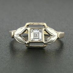 Antique Art Deco 14k TT Gold 0.43ctw Bezel Square Step Cut Diamond Tulip Ring