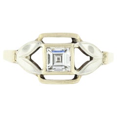 Antique Art Deco 14k TT Gold 0.43ctw Bezel Square Step Cut Diamond Tulip Ring