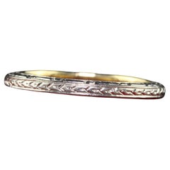 Fede nuziale antica Art Deco 14K con incisione bicolore - misura 5 1/4