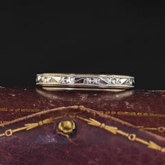 Antique Art Deco 14K Two Tone Gold Engraved Wedding Band - Size 10 1/2