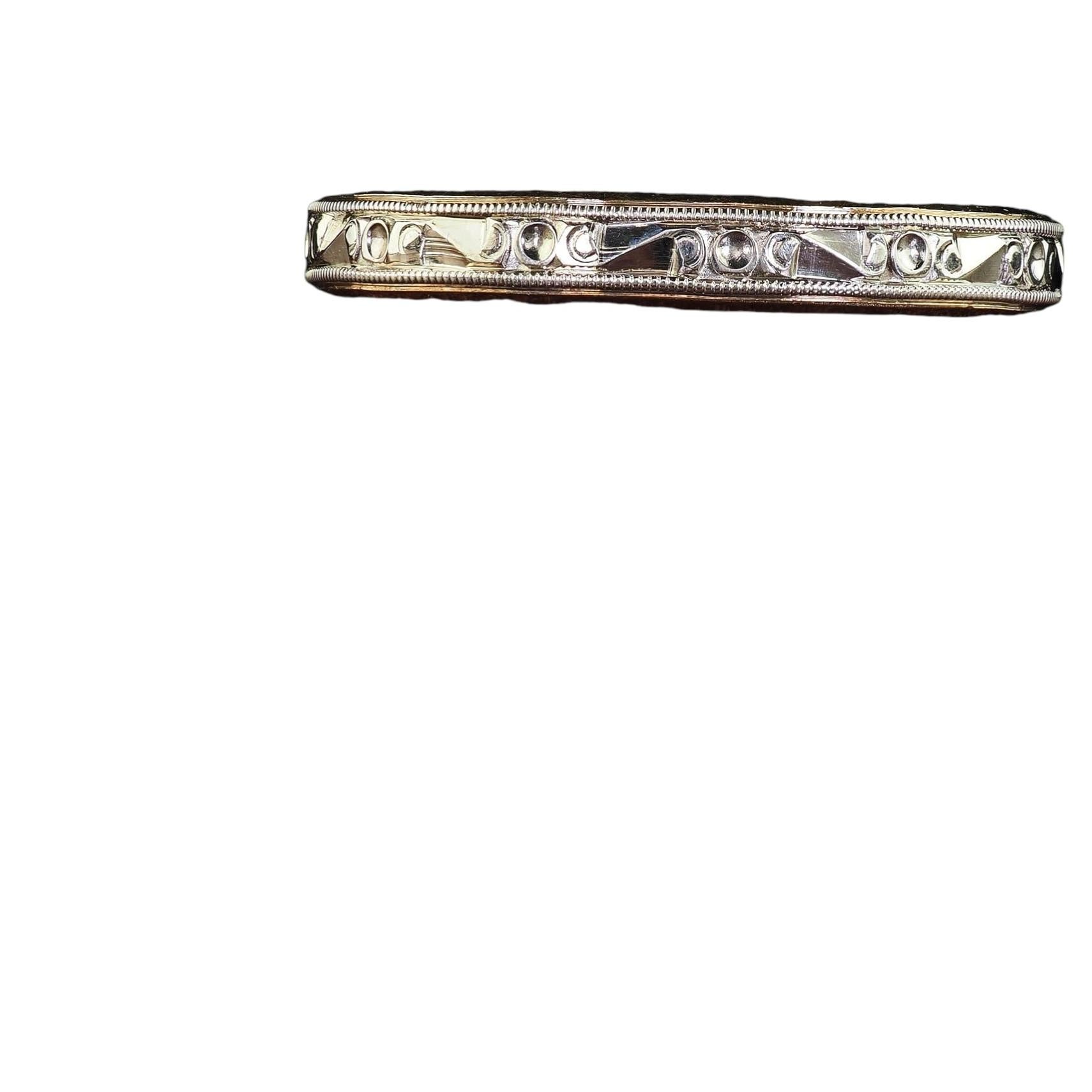 Antique Art Deco 14K Two Tone Gold Engraved Wedding Band - Size 10 1/2