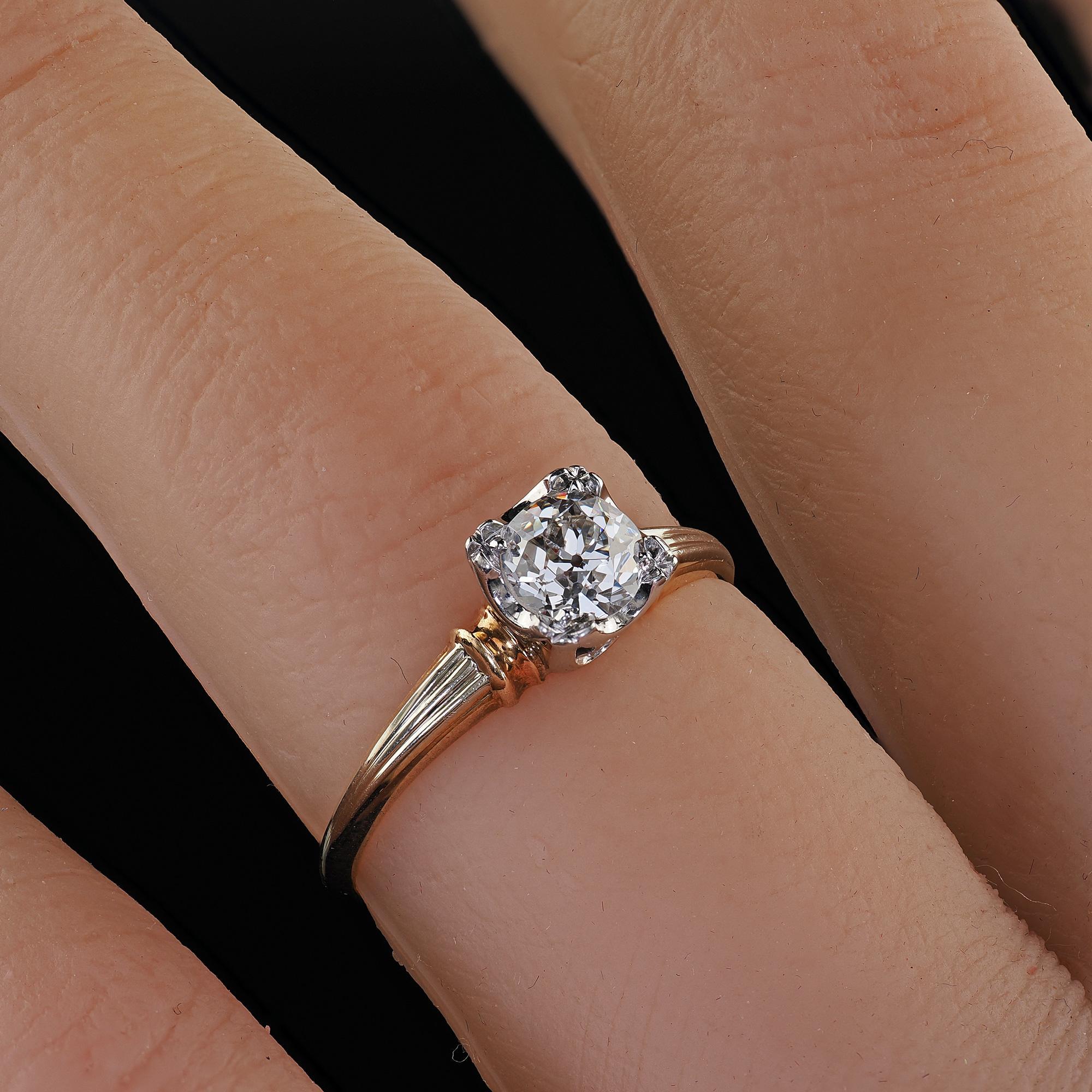 Antique Art Deco 14K Two Tone Gold Granat Bros Old Euro Diamond Engagement Ring 5