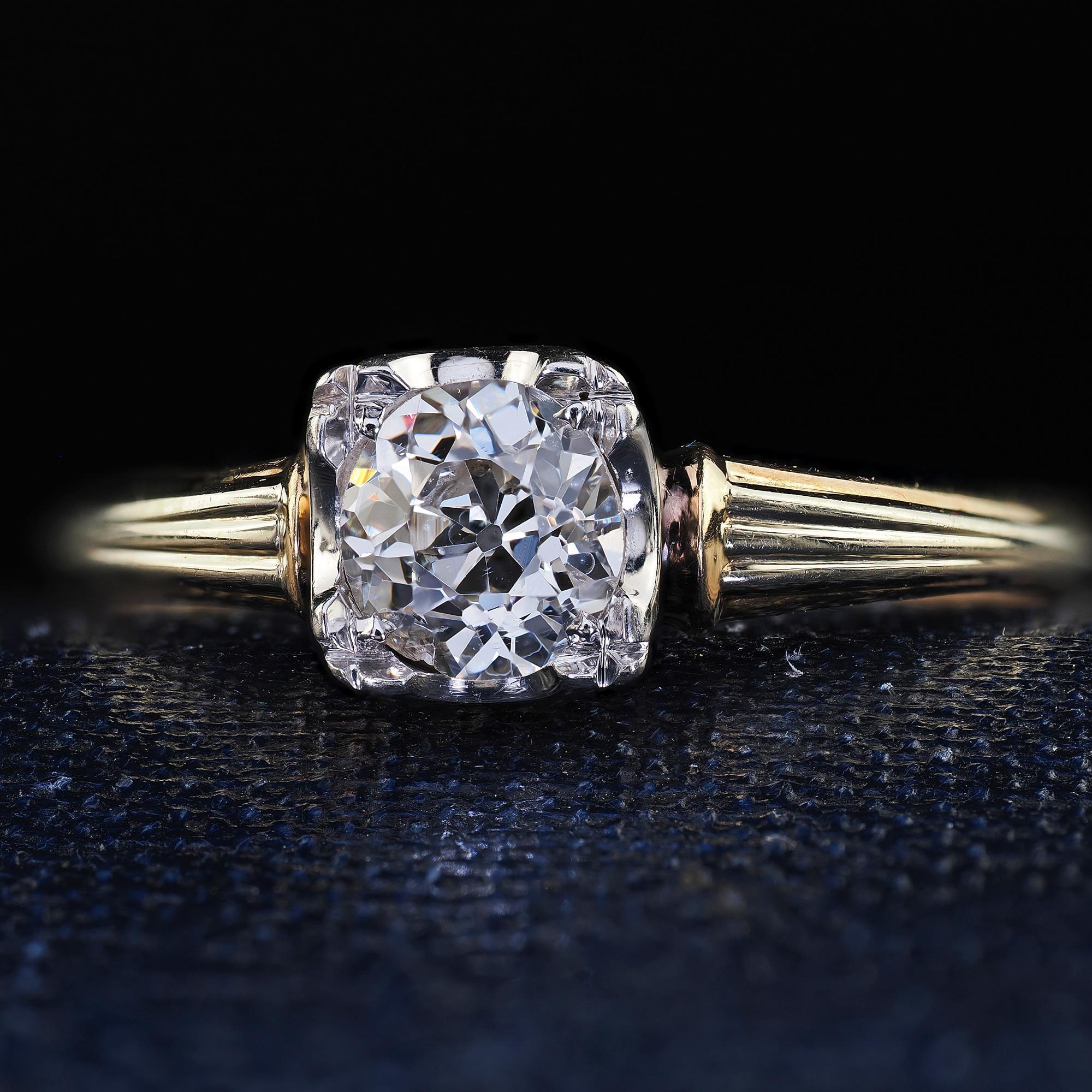 Antique Art Deco 14K Two Tone Gold Granat Bros Old Euro Diamond Engagement Ring 1