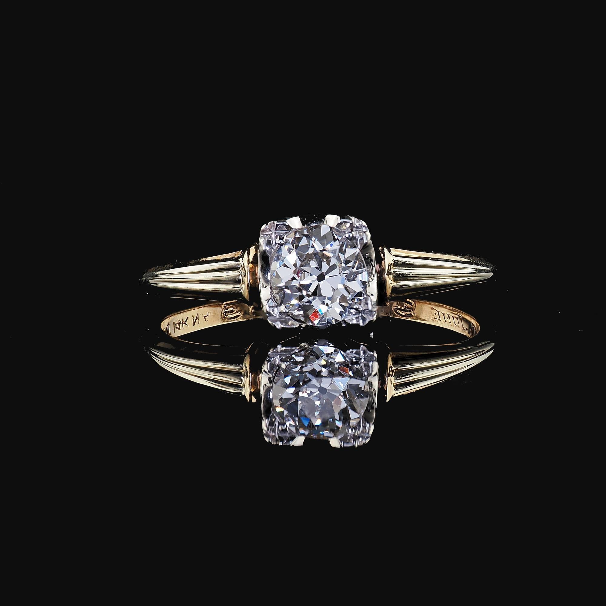 Antique Art Deco 14K Two Tone Gold Granat Bros Old Euro Diamond Engagement Ring 2