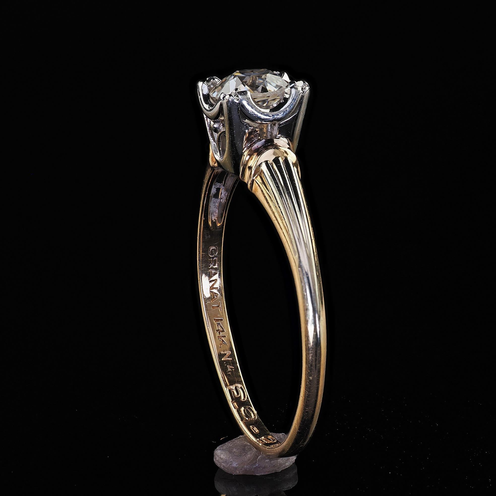 Antique Art Deco 14K Two Tone Gold Granat Bros Old Euro Diamond Engagement Ring 4