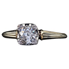 Anello di fidanzamento antico Art Deco 14K in oro bicolore Granat Bros Old Euro Diamond