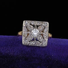 Antique Art Deco 14K Two Tone Gold Old Cut Diamond Filigree Cocktail Ring