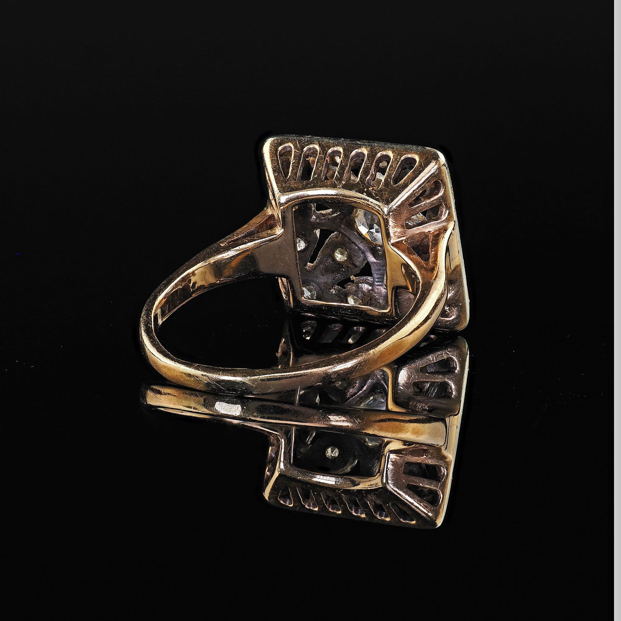 Antiker Art Deco 14K Zweifarbiges Gold Altschliff Diamant Filigran Cocktail Ring im Angebot 2