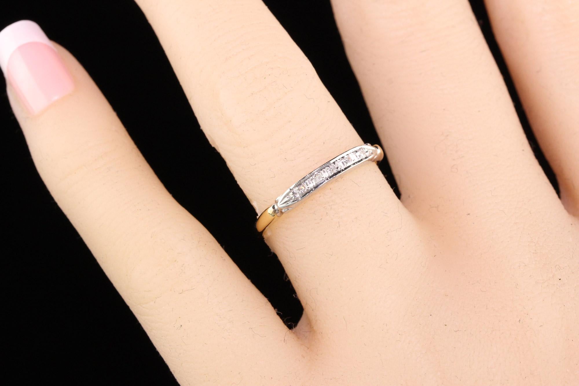 Antikes Art Deco 14 Karat zweifarbiges Gelbgold Diamant Hochzeitsband für Damen oder Herren