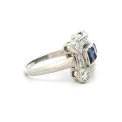 Antiker Art Deco 14k Weißgold 0,70ctw Diamant & Saphir East West Sattelring