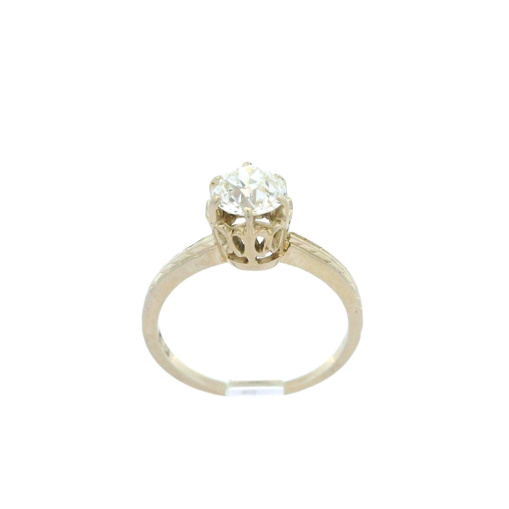 Anello solitario con diamante europeo antico Art Deco in oro bianco 14k 0,72ct in vendita 5