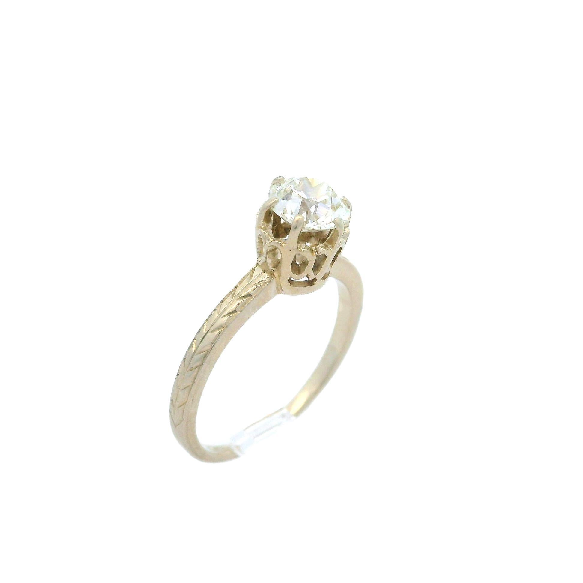 Anello solitario con diamante europeo antico Art Deco in oro bianco 14k 0,72ct in vendita 6
