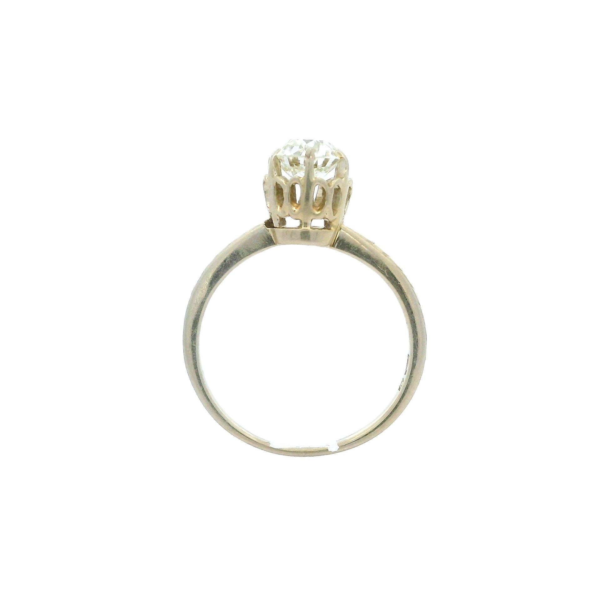 Anello solitario con diamante europeo antico Art Deco in oro bianco 14k 0,72ct in vendita 7