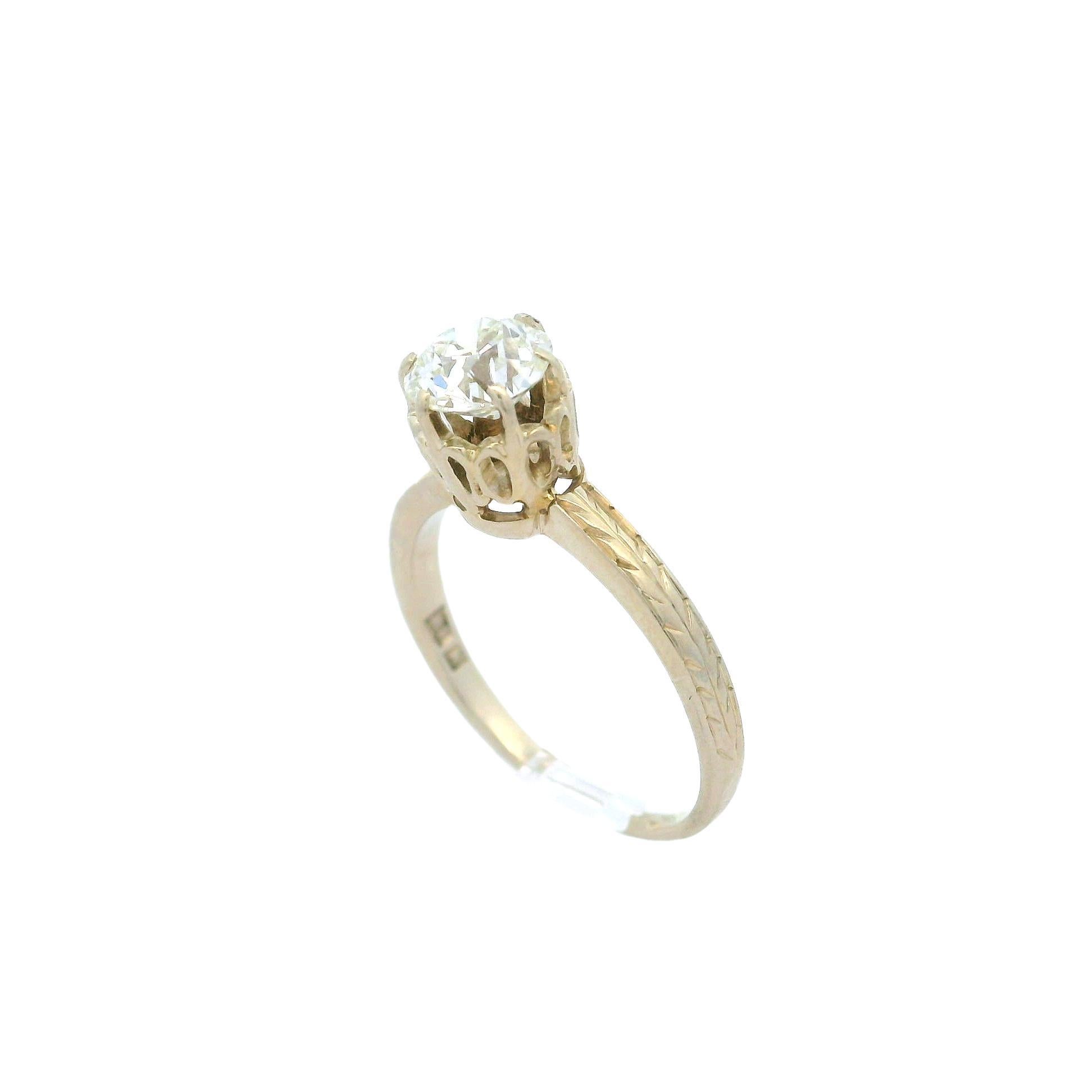 Anello solitario con diamante europeo antico Art Deco in oro bianco 14k 0,72ct in vendita 8