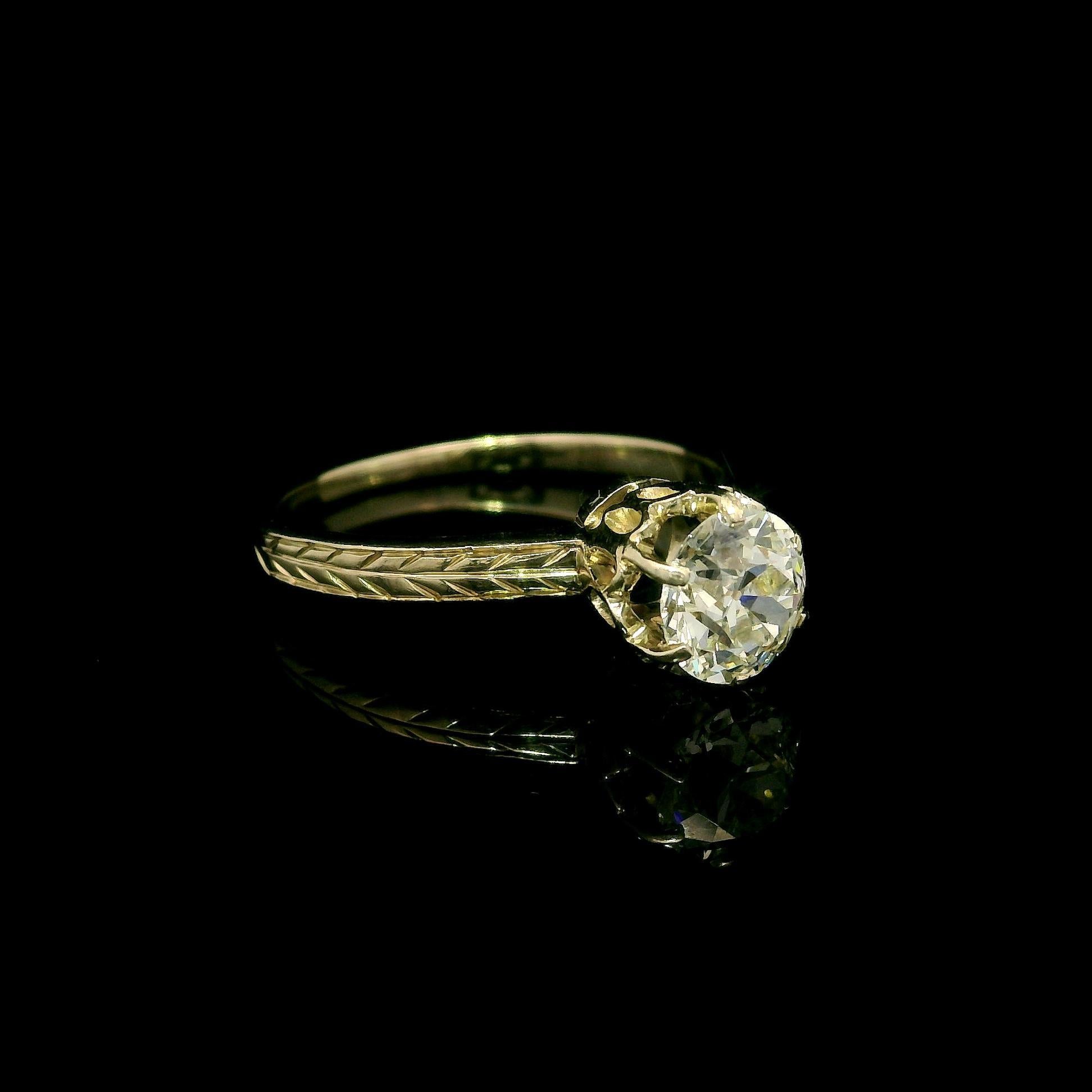 Anello solitario con diamante europeo antico Art Deco in oro bianco 14k 0,72ct In condizioni ottime in vendita a Montclair, NJ