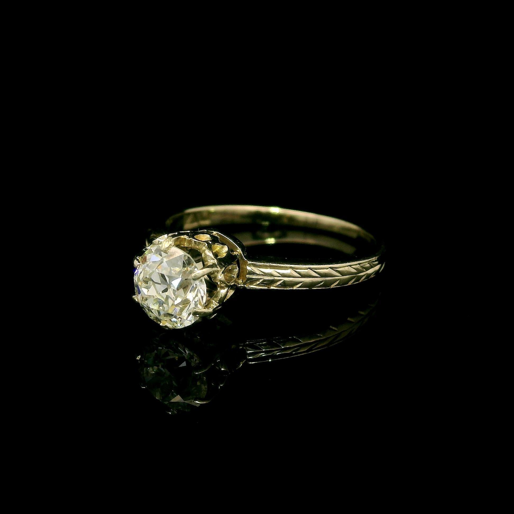 Donna Anello solitario con diamante europeo antico Art Deco in oro bianco 14k 0,72ct in vendita