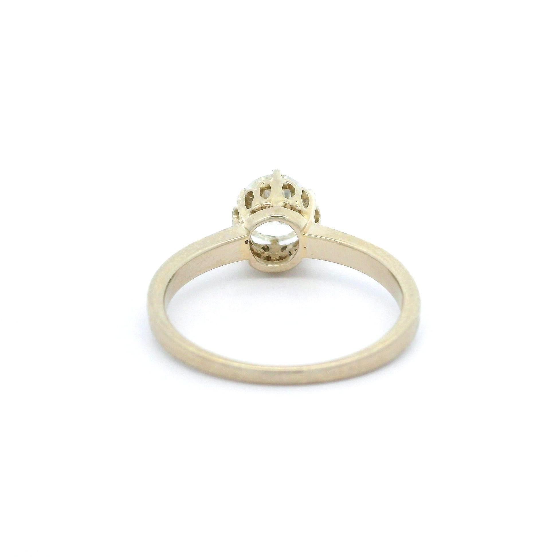 Anello solitario con diamante europeo antico Art Deco in oro bianco 14k 0,72ct in vendita 3