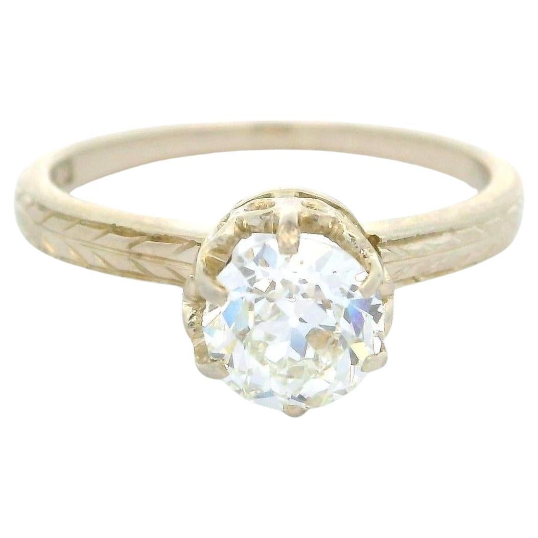Antique Art Deco 14k White Gold 0.72ct Old European Diamond Solitaire Ring