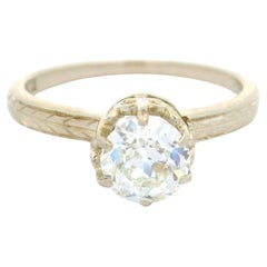 Antique Art Deco 14k White Gold 0.72ct Old European Diamond Solitaire Ring