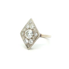 Antique Art Deco 14k White Gold 1.59ctw Old Diamond Lozenge Platter Dinner Ring