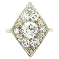 Antique Art Deco 14k White Gold 1.59ctw Old Diamond Lozenge Platter Dinner Ring