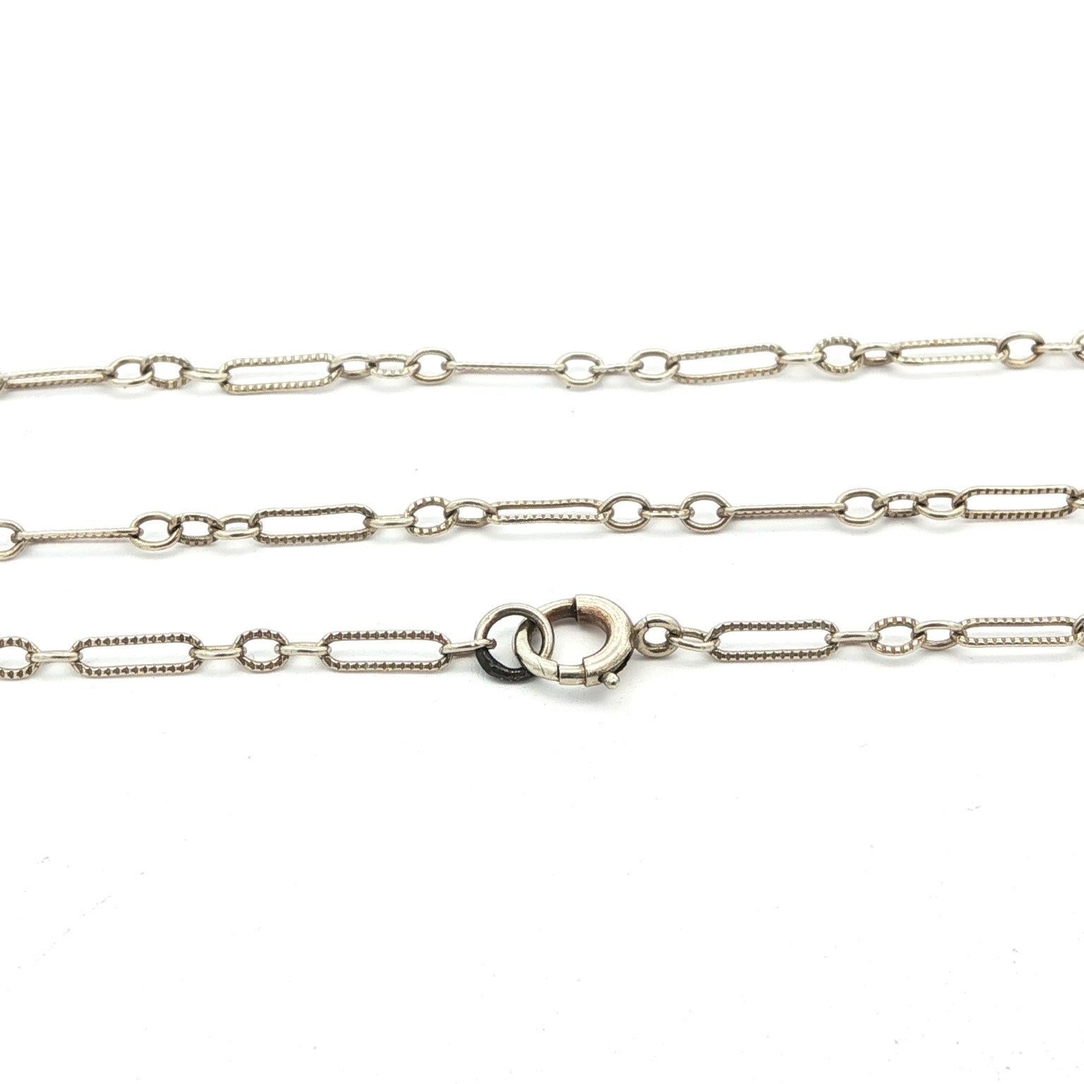Single Cut Antique Art Deco 14k White Gold Camphor Glass Diamond Filigree Pendant Necklace For Sale