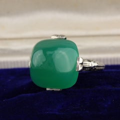 Antique Art Deco 14 Karat White Gold and Chrysoprase Cocktail Ring