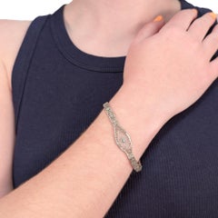 Antikes Art-Déco-Armband aus 14-karätigem Weißgold mit Diamanten und Kampferglas