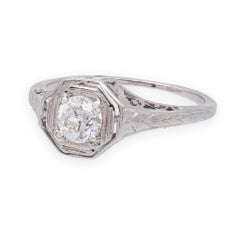Antique Art Deco 14K White Gold Diamond Engagement Ring .40 ct E-F VS1-VS2
