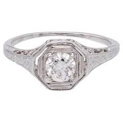 Antique Art Deco 14K White Gold Diamond Engagement Ring .40 ct E-F VS1-VS2