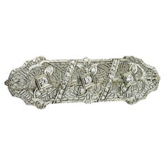 Antique Art Deco 14K White Gold Diamond Filigree Brooch Pin #17046