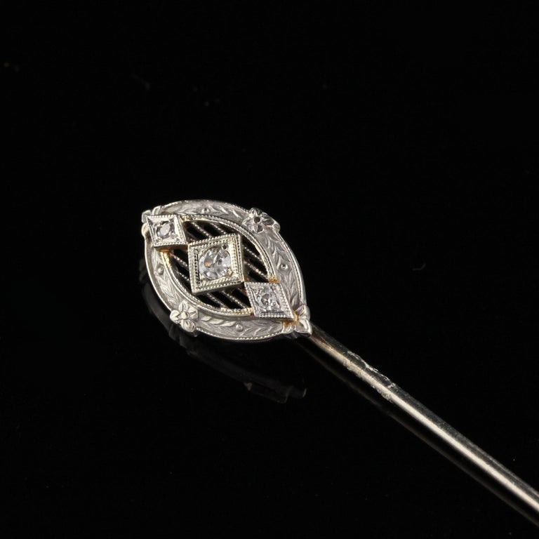 Antique Art Deco 14 Karat White Gold Diamond Stick Pin at 1stDibs