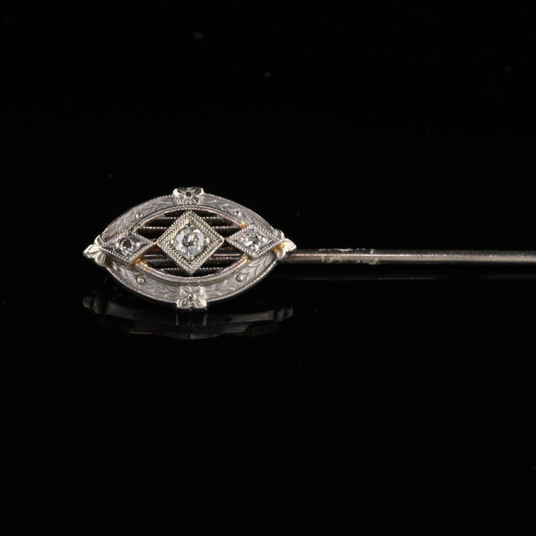 Antique Art Deco 14 Karat White Gold Diamond Stick Pin at 1stDibs