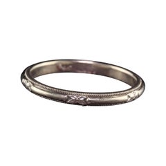 Antique Art Deco 14K White Gold Engraved Wedding Band