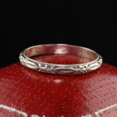 Antique Art Deco 14K White Gold Engraved Wedding Band