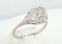 Antique Art Deco 14k White Gold Filigree Diamond Solitaire Engagement Ring