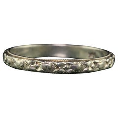 Antique Art Deco 14K White Gold Floral Engraved Wedding Band - Size 6