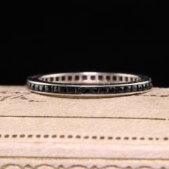 Antique Art Deco 14k White Gold French Cut Onyx Eternity Band