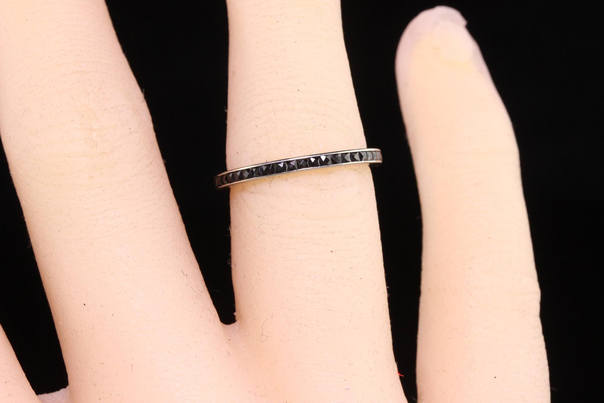 Antique Art Deco 14k White Gold French Cut Onyx Eternity Band For Sale 1