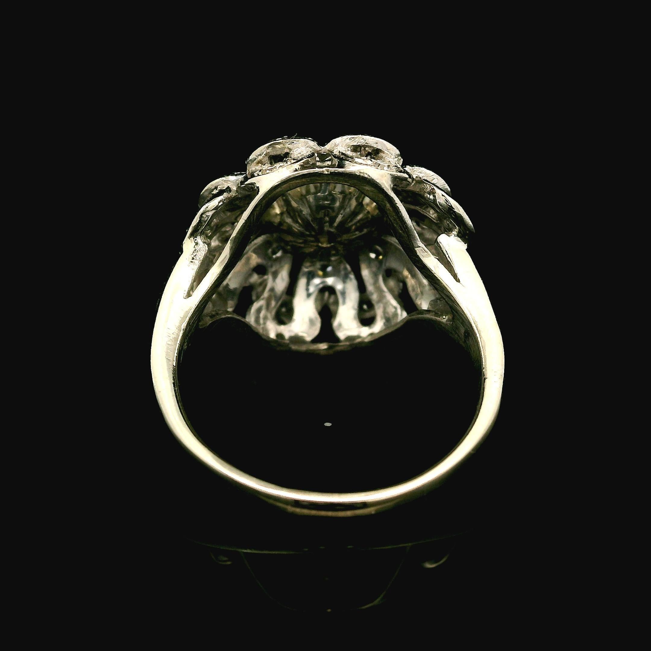 Anillo de cóctel antiguo Art Decó de oro blanco de 14k GIA 1,1ctw Diamante talla antigua Estrella en venta 1