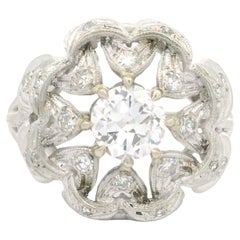 Antiker Art Deco 14k Weißgold GIA 1.1ctw Old Cut Diamant-Cocktailring mit Stern im Altschliff