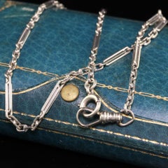Antique Art Deco 14K White Gold Intricate Link / Watch Fob Chain