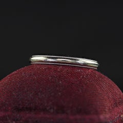 Antique Art Deco 14K White Gold Milgrain Classic Wedding Band Ring - Size 6 1/2