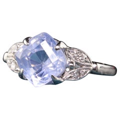 Antique Art Deco 14K White Gold Old Cut Sapphire and Diamond Engagement Ring