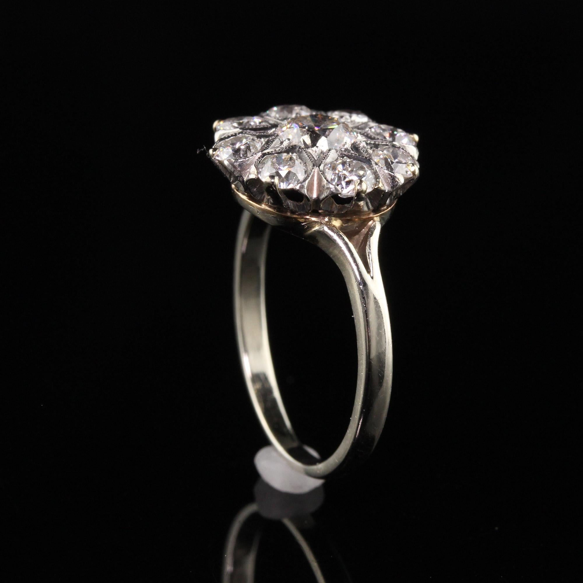 Vintage Estate 14K White Gold Old Euro Diamond Cluster Engagement Ring In Good Condition In Great Neck, NY