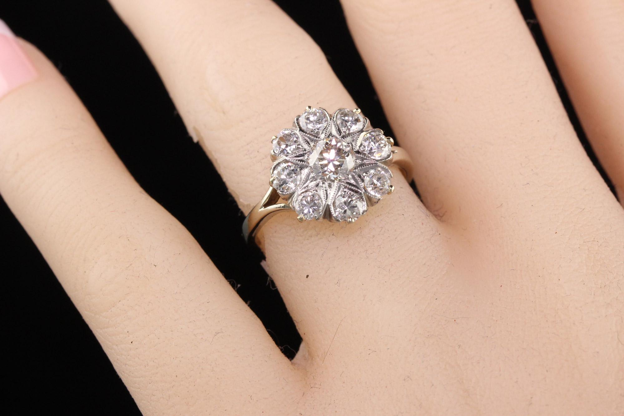 Women's Vintage Estate 14K White Gold Old Euro Diamond Cluster Engagement Ring