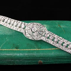 Antique Art Deco 14K White Gold Old Euro Rose Cut Diamond Filigree Bracelet